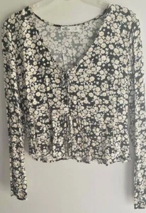 Hollister Juniors Flowered Blouse Off Shoulder Top Size Small - Picture 1 of 3