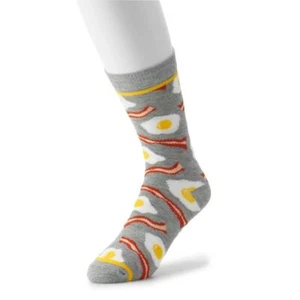 Men's Breakfast Bacon and Eggs Novelty Crew Socks, Gray, OSFA - Picture 1 of 1