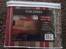 Pine Creek Flannel TWIN size Sheet Set Beautiful Greens & REDS STRIPED NWT