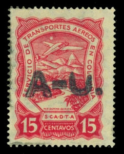 COLOMBIA 1923 AIRMAIL - SCADTA -ARGENTINA/URU "A-U" handstamp 15c Sc CLAU3  - Picture 1 of 2