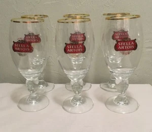 Beer Glass Authentic Stella Artois Original Gold Rim  Chalice 40CL Set of 6 - Picture 1 of 7