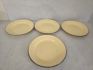 Pottery Barn Enamelware 10" Dinner Plate Picnic Lunch Yellow & Blue - Set of 4 - Picture 1 of 7