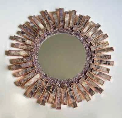 Starburst Handmade 20" Round Rose Gold Plated Amethyst Crystal Mirror Wall Decor - Image 1 of 4