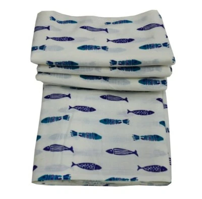 Pure Cotton Fabric Hand Block Print Sanganeri Running 5 Yard Fish Print Handmade - Image 1 of 3