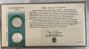 Juego de monedas de cuarto de dólar del estado de emisión del primer día de Estados Unidos 2000 Virginia selladas con sello - Imagen 1 de 2