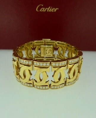 Authentic Vintage Cartier Double C Wide Link Diamond 18k Yellow Gold Bracelet* — 第 1/4 张图片