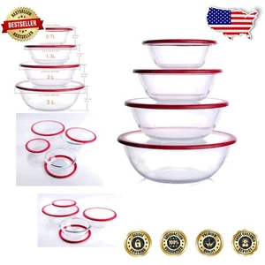 Multi-Purpose 8-Pc Glass Salad & Mixing Bowls - Stackable with Lids Included - Picture 1 of 6