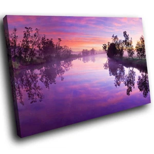 SC122 Purple River Sunset Nature Landscape Canvas Wall Art Large Picture Prints - Picture 1 of 6