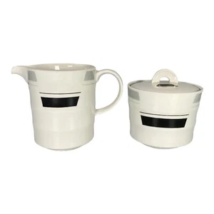 Johnson Brothers Impact Milchkännchen Zucker Set Deckel England 1985 weiß schwarz MCM - Bild 1 von 10