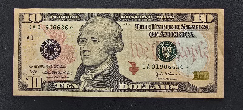 2003年未裁断10ドル札スターノート(額付) アメリカ 2006年銘 新10ドル札 スターノート未使用 | 収集ワールド