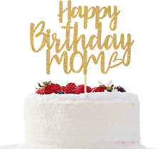Gold Glitter Happy Birthday Mom Cake Topper, Birthday Cake Decorations for Mom -