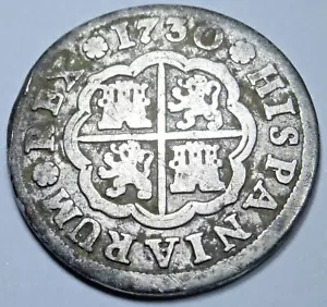 1730 Spanish Silver 1 Reales Genuine 1700's Colonial Cross Pirate Treasure Coin - Picture 1 of 2