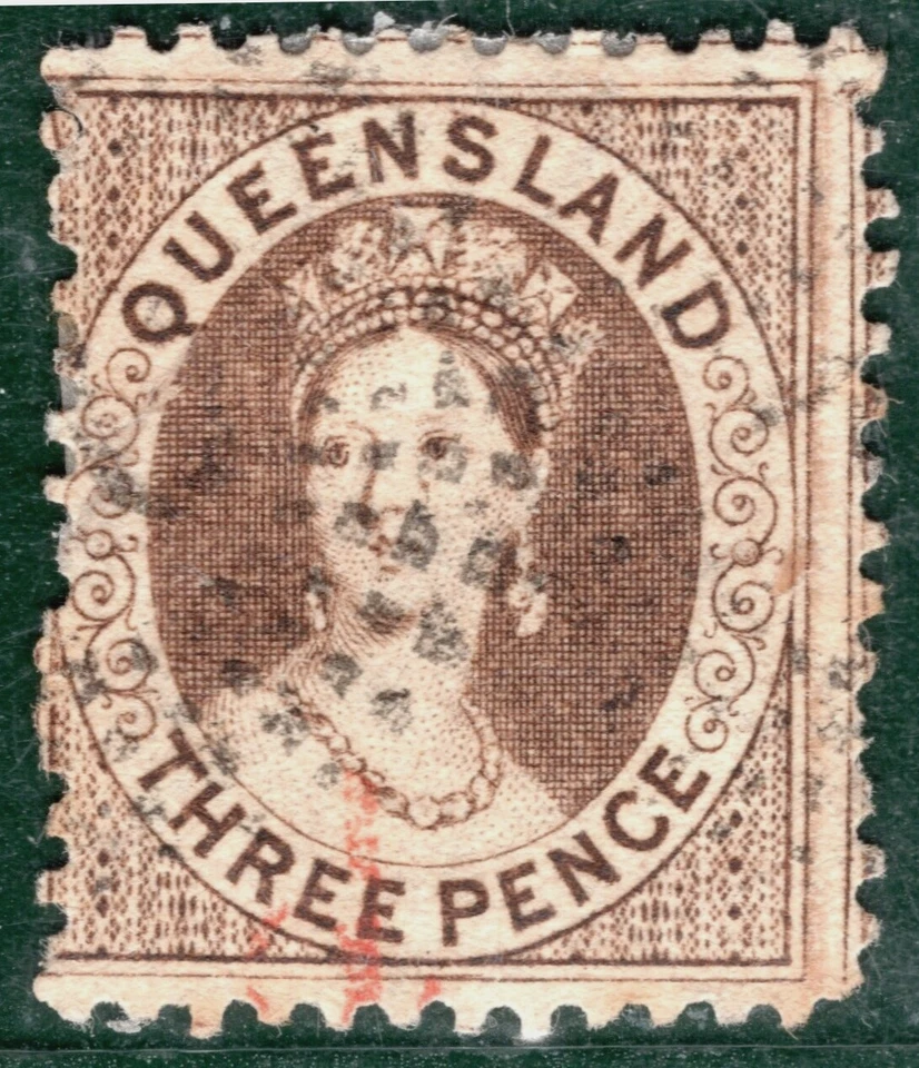 Australia States QUEENSLAND CHALON SG77 3d Brown (Perf 12) Used Cat £225 LBLUE70 - Image 1 of 4