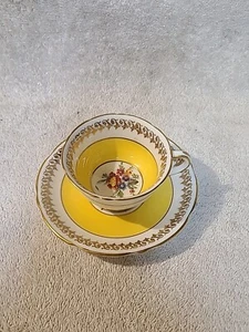 Vtg EB Foley Bone China England Yellow Floral Gold Trim Teacup and Saucer V2916 - Picture 1 of 11
