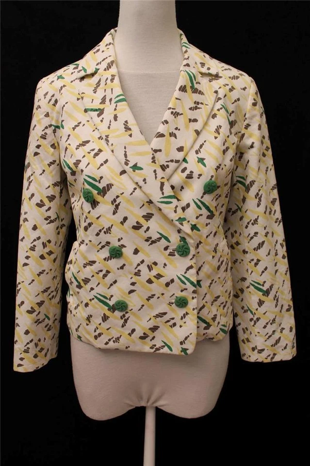 Blazer Paper Denim & Cloth 3 M Blanco Amarillo Verde Marrón Rayas Punto Botón Trabajo Foto 1 de 1