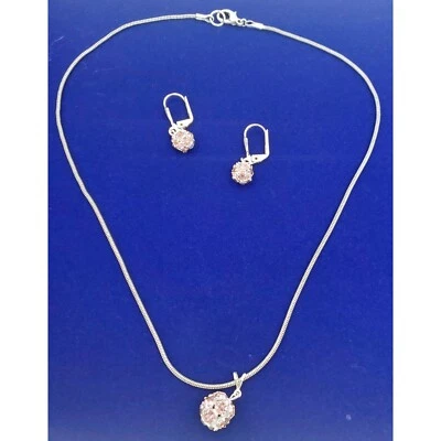 Vintage Rose Pink Crystal Orb Sterling Silver Earrings & Pendant Set NWOT - Image 1 of 3