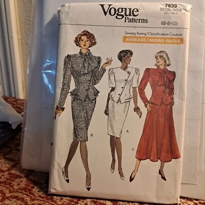 VOGUE 7639 Top or Jacket & 2 Skirts 1980s Vintage Uncut Suit Szs 6-8-10 - Image 1 of 4
