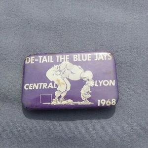 1968 De Rail The Blue Jays Central Lyon Rock Rapids IA Iowa Button Pin - Picture 1 of 2