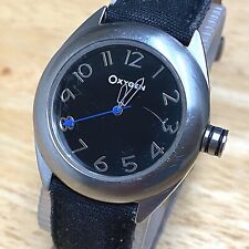 VTG Oxygen Unisex Silver Black Steel 50m Leather Analog Quartz Watch~New Battery