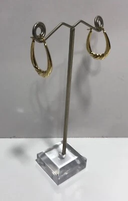Designer RL 10K Yellow Gold Hollow Twisted Hoop Earrings 1" - Image 1 of 4