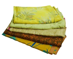 Vintage Lot Of 5 Sarees Recycled Used Felting Quilting Pure Silk Sari defects - Picture 1 of 20