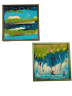 Set of 2 Textured Glossy Hand Painted Abstract Art Wall Decor Wood Frames 6"x6"