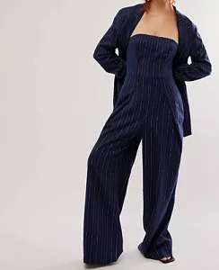 Free People Jessa Suit Set (Blazer + Jumpsuit) Navy Size US 10/UK 12 -14 New - Picture 1 of 6