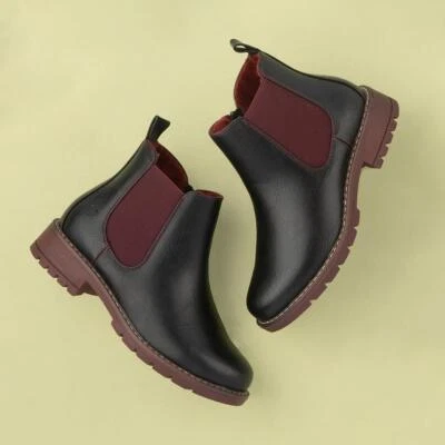 Heavenly Feet Womens Boots Black Burgundy Chelsea Zip Up Dawlish SIZE