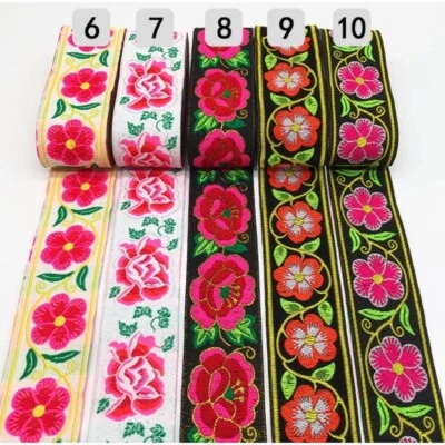 Embroidered Flower Jacquard Ribbon Braid Webbing Trim Clothes DIY Crafts Sewing - Image 1 of 4