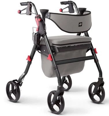 Ходунки роликовые Medline Premium Empower с сиденьем из пеноматериала с эффектом памяти, серые и черные, 300 фунтов - Изображение 1 из 4