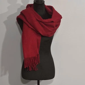 Sciarpa donna rossa lana cashmere feel coperta morbida rettangolare frange invernale - Foto 1 di 24