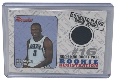 Tarjeta Jersey Kirk Snyder 2004-05 Bowman Draft Registro Novato Jazz RC #ROR-KS Foto 1 de 2