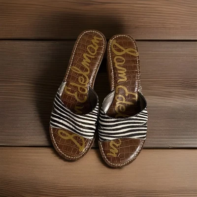 Sandalias de cuña Sam Edelman "Reid" pelo de becerro estampado de cebra corcho para mujer talla 8,5 Foto 1 de 4