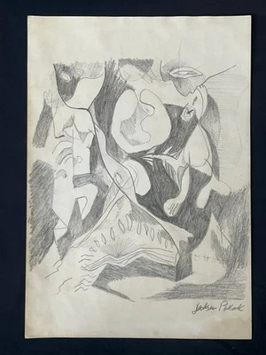 Jackson Pollock dibujo y pintura sobre papel antiguo firmado estampado vintage Foto 1 de 3