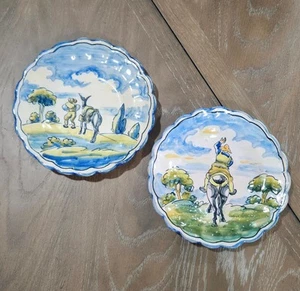 Set of 2 Talavera Saso Ceramic Plates Scalloped Rim Wall Hanging Decor - Picture 1 of 7