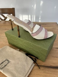 Gucci Bamboo Malaga Leather Open Toe Mules Heel Sandals Size 40/10 - Picture 1 of 6