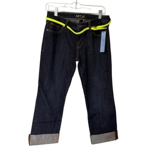 Apt. 9 Damen-Caprijeans gerades Bein Größe 4 dunkle Waschung Denim & Neon-Gürtel neu mit Etikett - Bild 1 von 8
