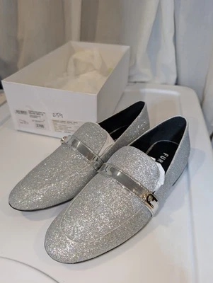 Furla Women's Shoes Silver Glitter Loafers Size 37 US 7 RRP $529 New In Box - Image 1 of 4