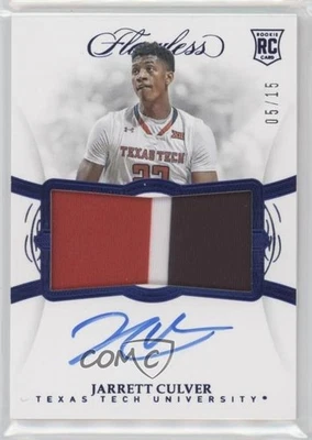 2019-20 Flawless Collegiate Rookie Sapphire /15 Jarrett Culver RPA Patch Auto RC - Image 1 of 2