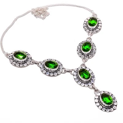 Collar de plata de ley 925 con piedras preciosas de cuarzo esmeralda (simulado) 17,99" TN7535-4 Foto 1 de 4