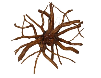 Madusa Teak Tree Spirit SUN GODDESS Face Carfted Handmade Mask Teak Root Tiki - Image 1 of 4
