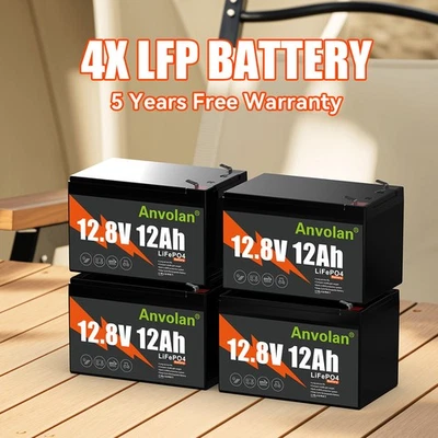 ANVOLAN 4X 12V 12Ah Lithium Batterie LiFePO4 Akku BMS für Aussenborder Boot Solaranlage