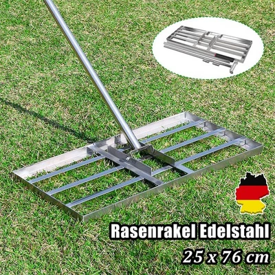 Edelstahl Rasenrakel Rakel zum Sanden Levelingrake Flächenebner Rakel mit Stiel - Bild 1 von 4