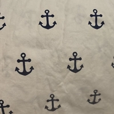Navy Blue Anchor Pattern Fabric, Nautical  Themed Cotton Material Large 41x106"o - Image 1 of 2