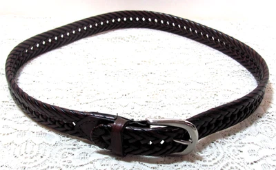 Cinturón Trenzado Hombre Cuero Marrón con Hebilla Tono Plateado, Talla 34 Foto 1 de 2