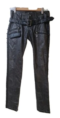 Pantalones ajustados PUNK RAVE imitación cuero gris carbón largos tachonados calavera gótica talla F-S Foto 1 de 4