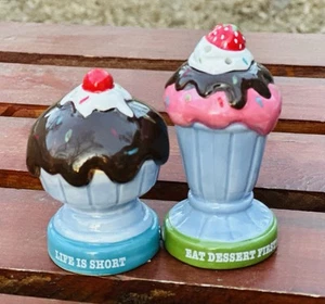 NEW “Life Is Short Eat Dessert First” Magnetic Salt & Pepper Sundae Shakers YUM - Picture 1 of 10