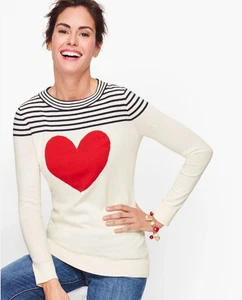 Talbots NEW Button Back Heart Graphic Sweater girly romantic size XL preppy - Picture 1 of 9