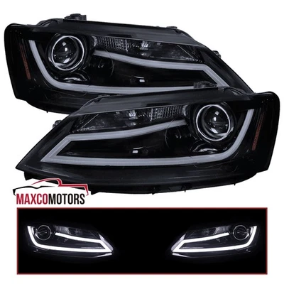 Smoke Projector Headlights Fits 2011-2018 Volkswagen Jetta MK6 LED Strip Pair Foto 1 de 4