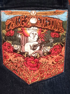 Pantalones de mezclilla True Religion para hombre azules 36 X 34" entrepierna bordada solapa bolsillos de Buda Foto 1 de 4